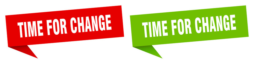 time for change banner. time for change speech bubble label set. time for change sign