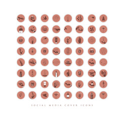 Hands and cosmetics social media cover icons coral