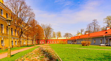 Green field among the houses