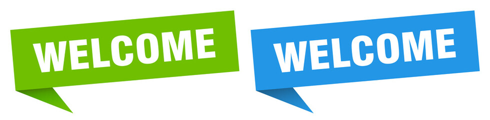 welcome banner. welcome speech bubble label set. welcome sign