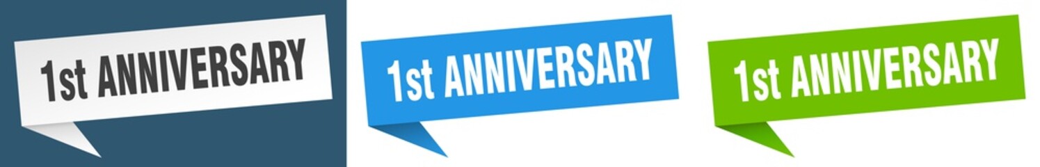 1st anniversary banner. 1st anniversary speech bubble label set. 1st anniversary sign