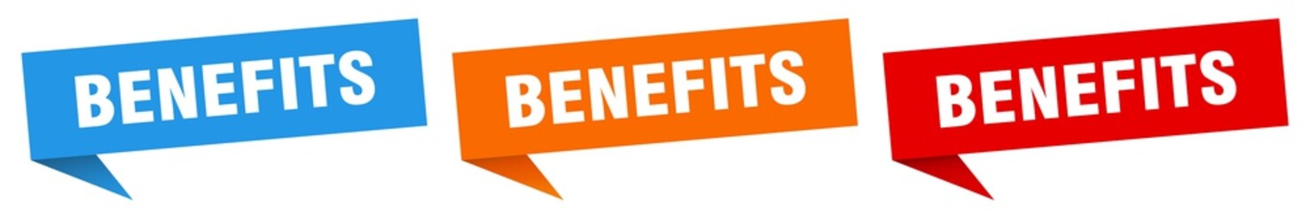 benefits banner. benefits speech bubble label set. benefits sign