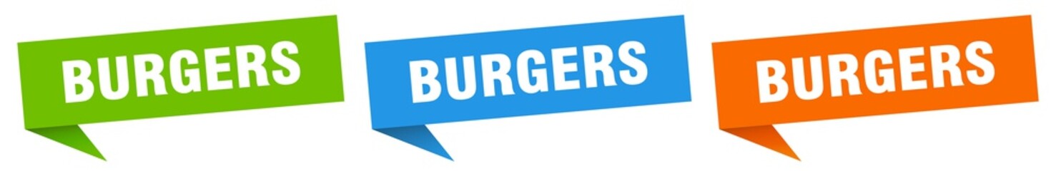 burgers banner. burgers speech bubble label set. burgers sign