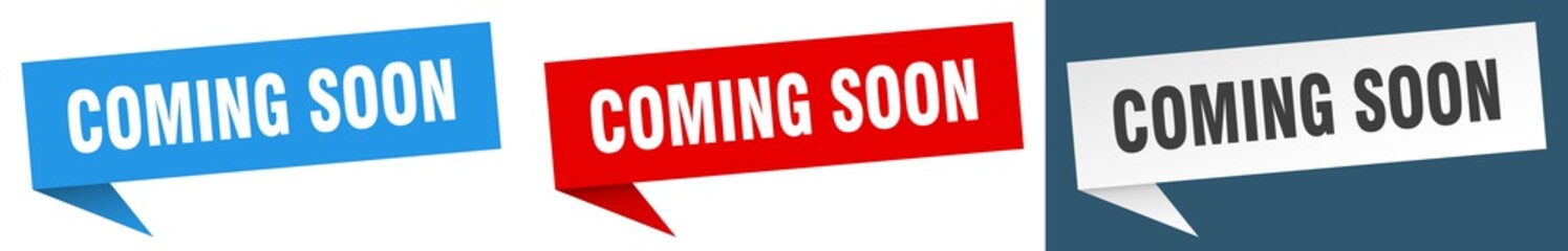 coming soon banner. coming soon speech bubble label set. coming soon sign