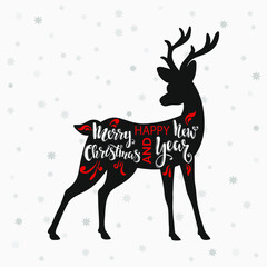 Christmas deer 's silhouette for Christmas cards. Vector illustration.