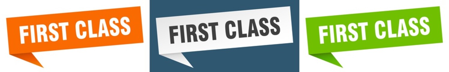 first class banner. first class speech bubble label set. first class sign
