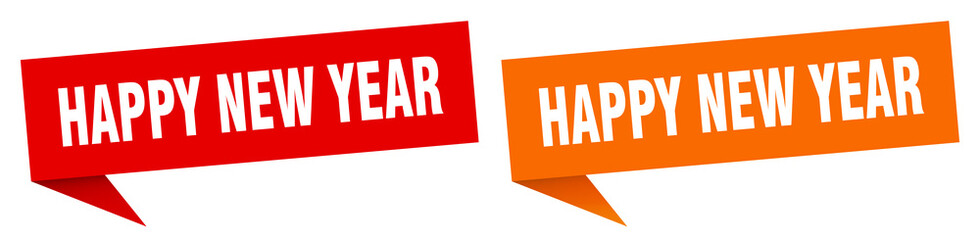 happy new year banner. happy new year speech bubble label set. happy new year sign