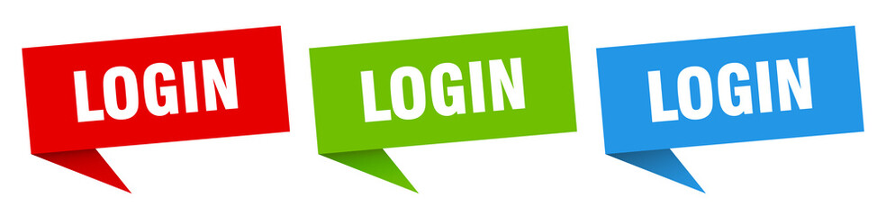 login banner. login speech bubble label set. login sign