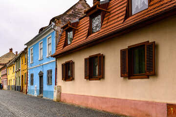 Fototapeta premium Colorful architecture of the old town of Sibiu, one of the most important cultural centres of Romania