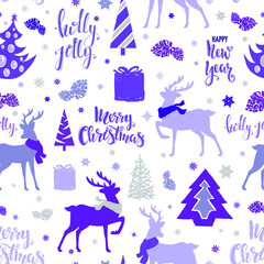 Merry Christmas seamless pattern. Wrapping paper. Vector illustration.