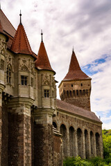 Fototapeta premium Exterior of the Corvin Castle, a Gothic-Renaissance castle in Hunedoara, Romania. One of the largest castles in Europe