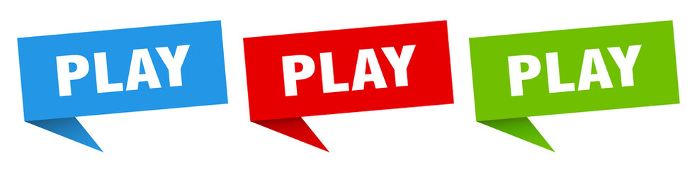 play banner. play speech bubble label set. play sign