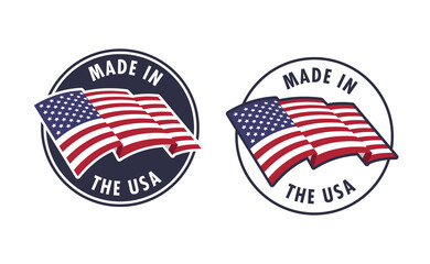 Made in the USA badge collection. American proud badge. United States of America flag color symbol. © Matias