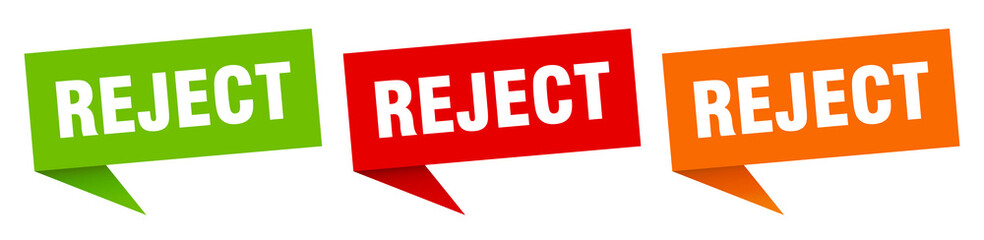 reject banner. reject speech bubble label set. reject sign