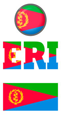 Icons of the flag of Eritrea on a white background. Vector image: flag of Eritrea, the button and the abbreviation. You can use it to create a website, print brochures, booklets, travel guides.