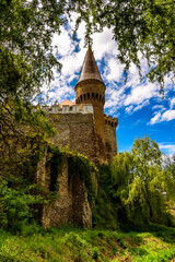 Fototapeta premium Nature of Corvin Castle, a Gothic-Renaissance castle in Hunedoara, Romania. One of the largest castles in Europe