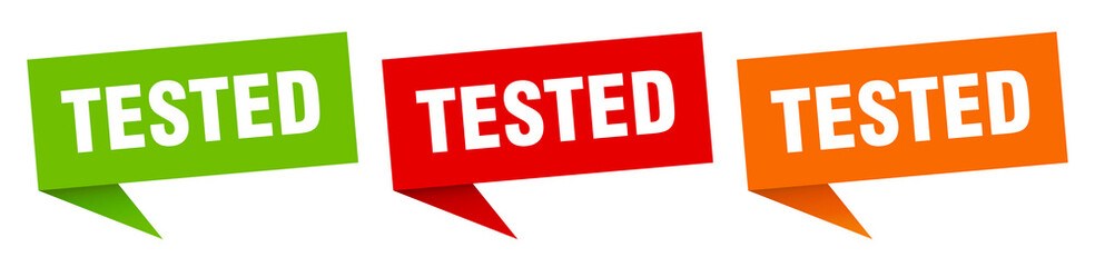 tested banner. tested speech bubble label set. tested sign