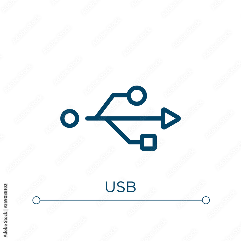 Poster usb icon. linear vector illustration. outline usb icon vector. thin line symbol for use on web and m