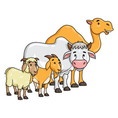 Camel, Cow, Goat, and Sheep Cartoon