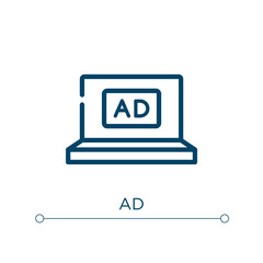 Ad icon. Linear vector illustration. Outline ad icon vector. Thin line symbol for use on web and mobile apps, logo, print media.