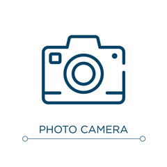 Photo camera icon. Linear vector illustration. Outline photo camera icon vector. Thin line symbol for use on web and mobile apps, logo, print media.