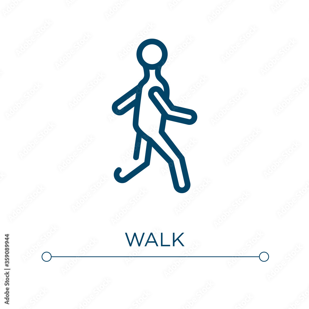 Poster walk icon. linear vector illustration. outline walk icon vector. thin line symbol for use on web and