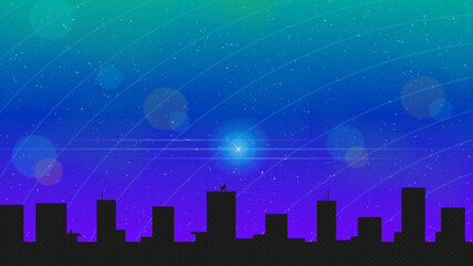 Night Star City Background with Lens Flare