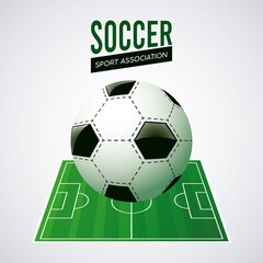 soccer league sport poster with balloon in camp