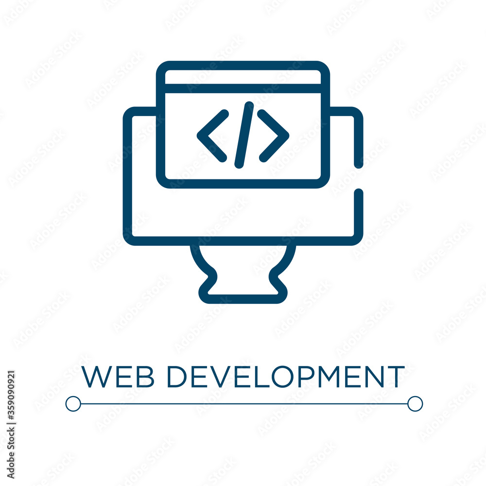 Poster web development icon. linear vector illustration. outline web development icon vector. thin line sym