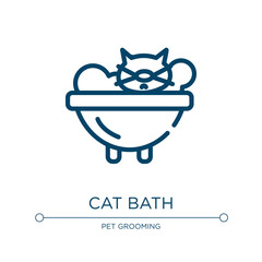 Cat bath icon. Linear vector illustration from pet grooming collection. Outline cat bath icon vector. Thin line symbol for use on web and mobile apps, logo, print media.