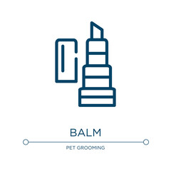 Balm icon. Linear vector illustration from pet grooming collection. Outline balm icon vector. Thin line symbol for use on web and mobile apps, logo, print media.