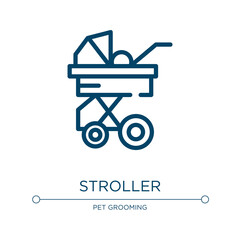 Stroller icon. Linear vector illustration from pet grooming collection. Outline stroller icon vector. Thin line symbol for use on web and mobile apps, logo, print media.