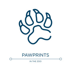 Pawprints icon. Linear vector illustration from wildlife collection. Outline pawprints icon vector. Thin line symbol for use on web and mobile apps, logo, print media.