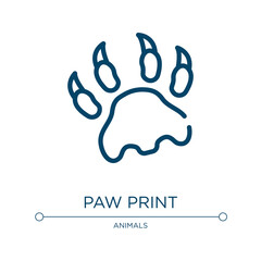 Paw print icon. Linear vector illustration from hunting collection. Outline paw print icon vector. Thin line symbol for use on web and mobile apps, logo, print media.