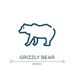 Grizzly bear icon. Linear vector illustration from wild animal collection. Outline grizzly bear icon vector. Thin line symbol for use on web and mobile apps, logo, print media.
