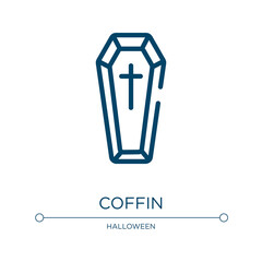 Coffin icon. Linear vector illustration from halloween collection. Outline coffin icon vector. Thin line symbol for use on web and mobile apps, logo, print media.