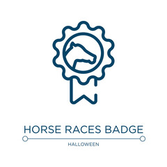 Horse races badge icon. Linear vector illustration from horses collection. Outline horse races badge icon vector. Thin line symbol for use on web and mobile apps, logo, print media.
