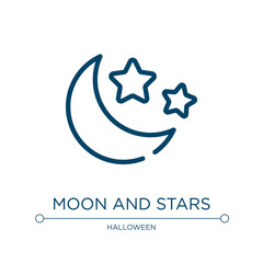 Moon and stars icon. Linear vector illustration from poi nature collection. Outline moon and stars icon vector. Thin line symbol for use on web and mobile apps, logo, print media.