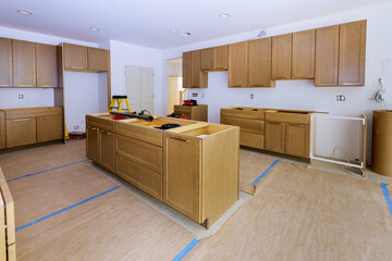 Wooden installation of in the kitchen of installation cabinets