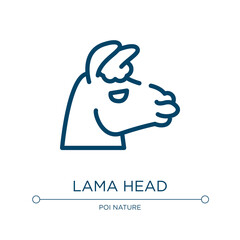 Lama head icon. Linear vector illustration from fauna collection. Outline lama head icon vector. Thin line symbol for use on web and mobile apps, logo, print media. © VectorStockDesign