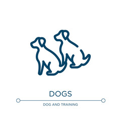 Dogs icon. Linear vector illustration from dog and training collection. Outline dogs icon vector. Thin line symbol for use on web and mobile apps, logo, print media.