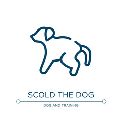 Scold the dog icon. Linear vector illustration from dog and training collection. Outline scold the dog icon vector. Thin line symbol for use on web and mobile apps, logo, print media.