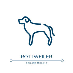 Rottweiler icon. Linear vector illustration from dog breeds fullbody collection. Outline rottweiler icon vector. Thin line symbol for use on web and mobile apps, logo, print media.