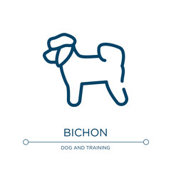 Bichon icon. Linear vector illustration from dog breeds fullbody collection. Outline bichon icon vector. Thin line symbol for use on web and mobile apps, logo, print media.