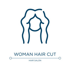 Woman hair cut icon. Linear vector illustration from hair salon collection. Outline woman hair cut icon vector. Thin line symbol for use on web and mobile apps, logo, print media.