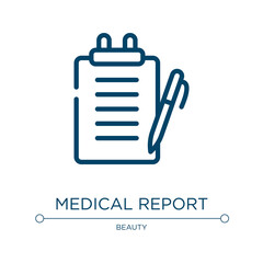 Medical report icon. Linear vector illustration from plastic surgery collection. Outline medical report icon vector. Thin line symbol for use on web and mobile apps, logo, print media.