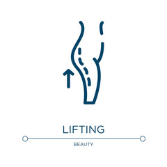 Lifting icon. Linear vector illustration from plastic surgery collection. Outline lifting icon vector. Thin line symbol for use on web and mobile apps, logo, print media.