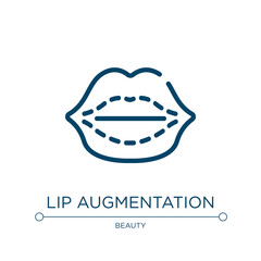 Lip augmentation icon. Linear vector illustration from plastic surgery collection. Outline lip augmentation icon vector. Thin line symbol for use on web and mobile apps, logo, print media.