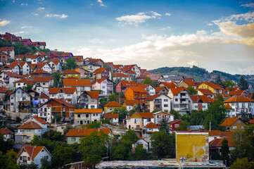 It's Uzice, a city in western Serbia, located at the banks of the Detinja river. It is the administrative center of the Zlatibor District. - obrazy, fototapety, plakaty