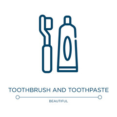 Toothbrush and toothpaste icon. Linear vector illustration from pretty collection. Outline toothbrush and toothpaste icon vector. Thin line symbol for use on web and mobile apps, logo, print media.